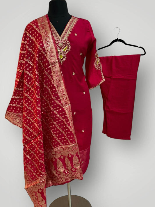 Shimmer silk Kurti set : Dark pink - Kurti Connection USA