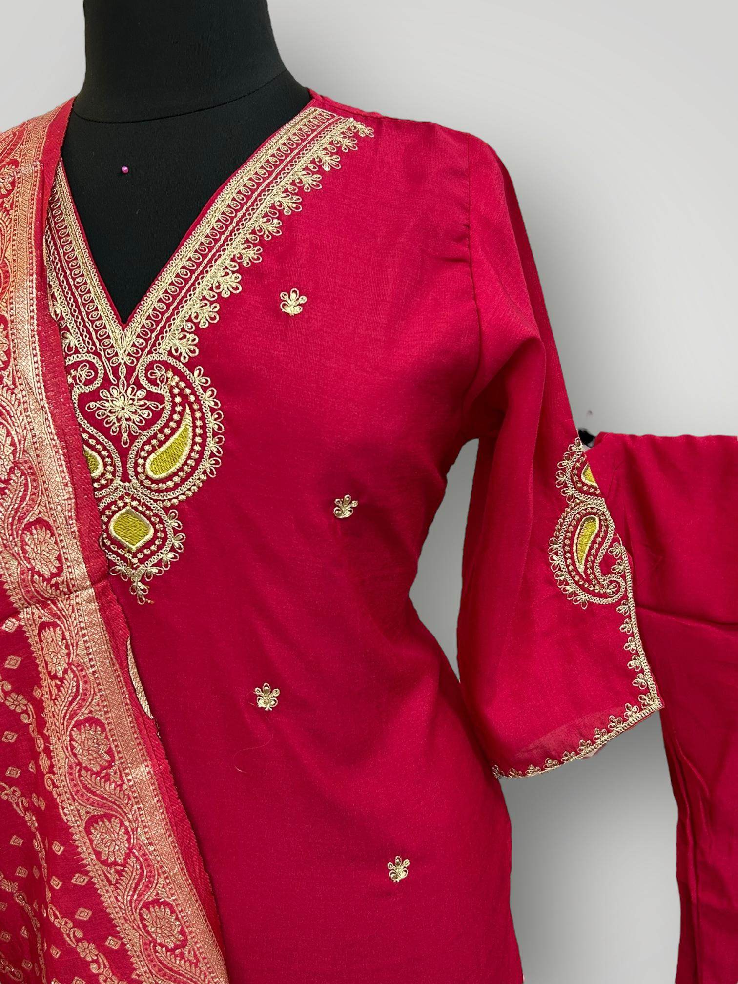 Shimmer silk Kurti set : Dark pink - Kurti Connection USA