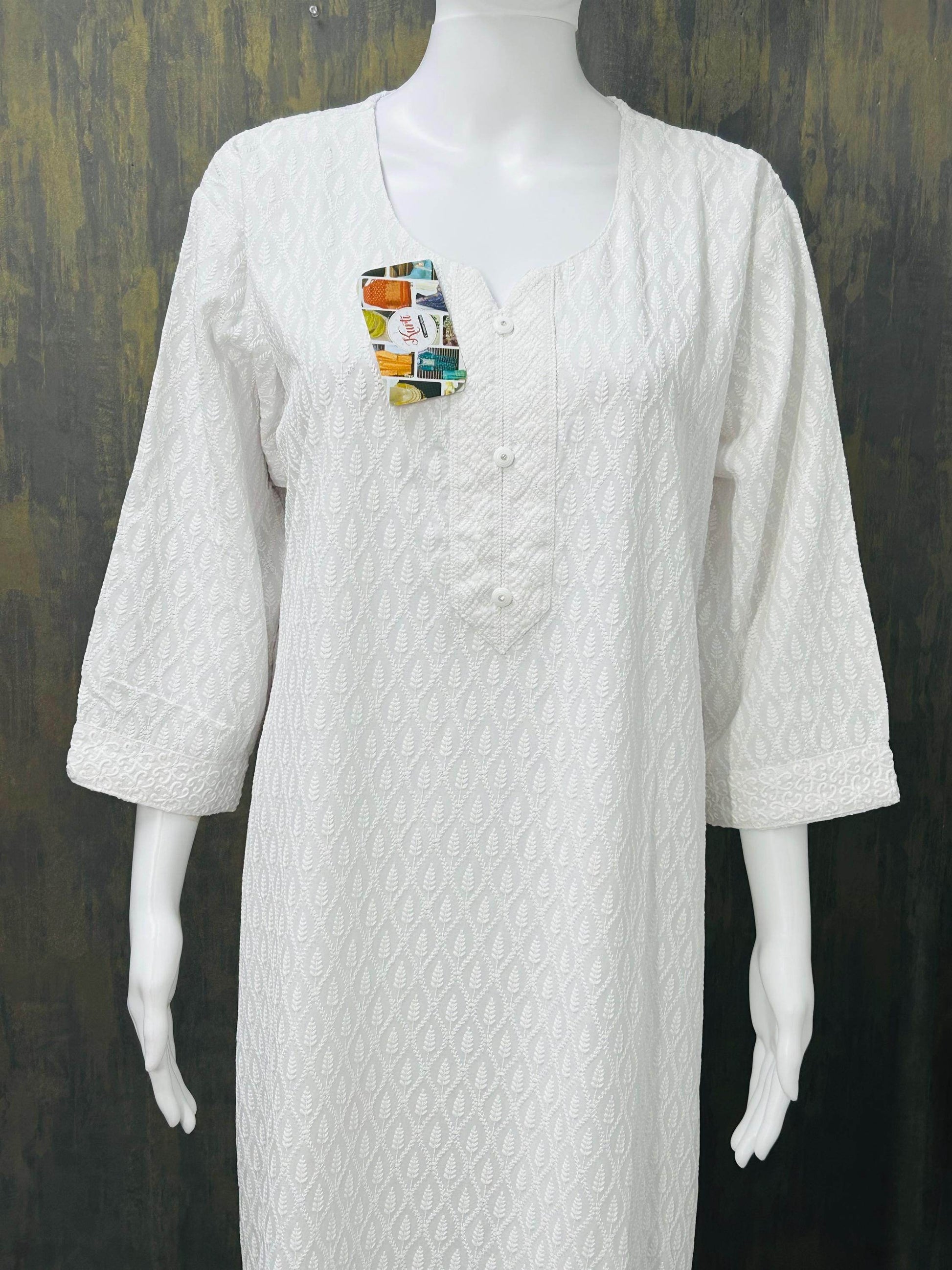 White chikankari kurti - Kurti Connection USA