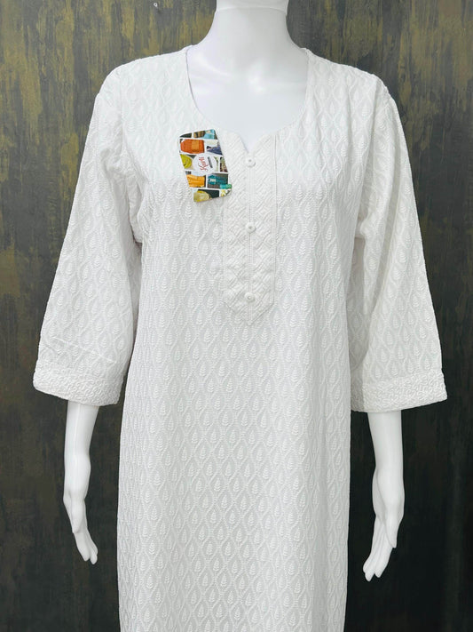 White chikankari kurti - Kurti Connection USA