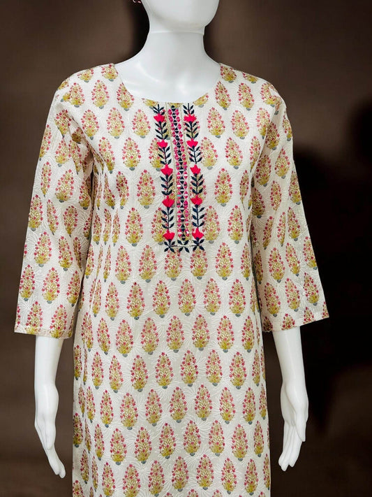 Chikankari cotton Kurti with block print - Kurti Connection USA