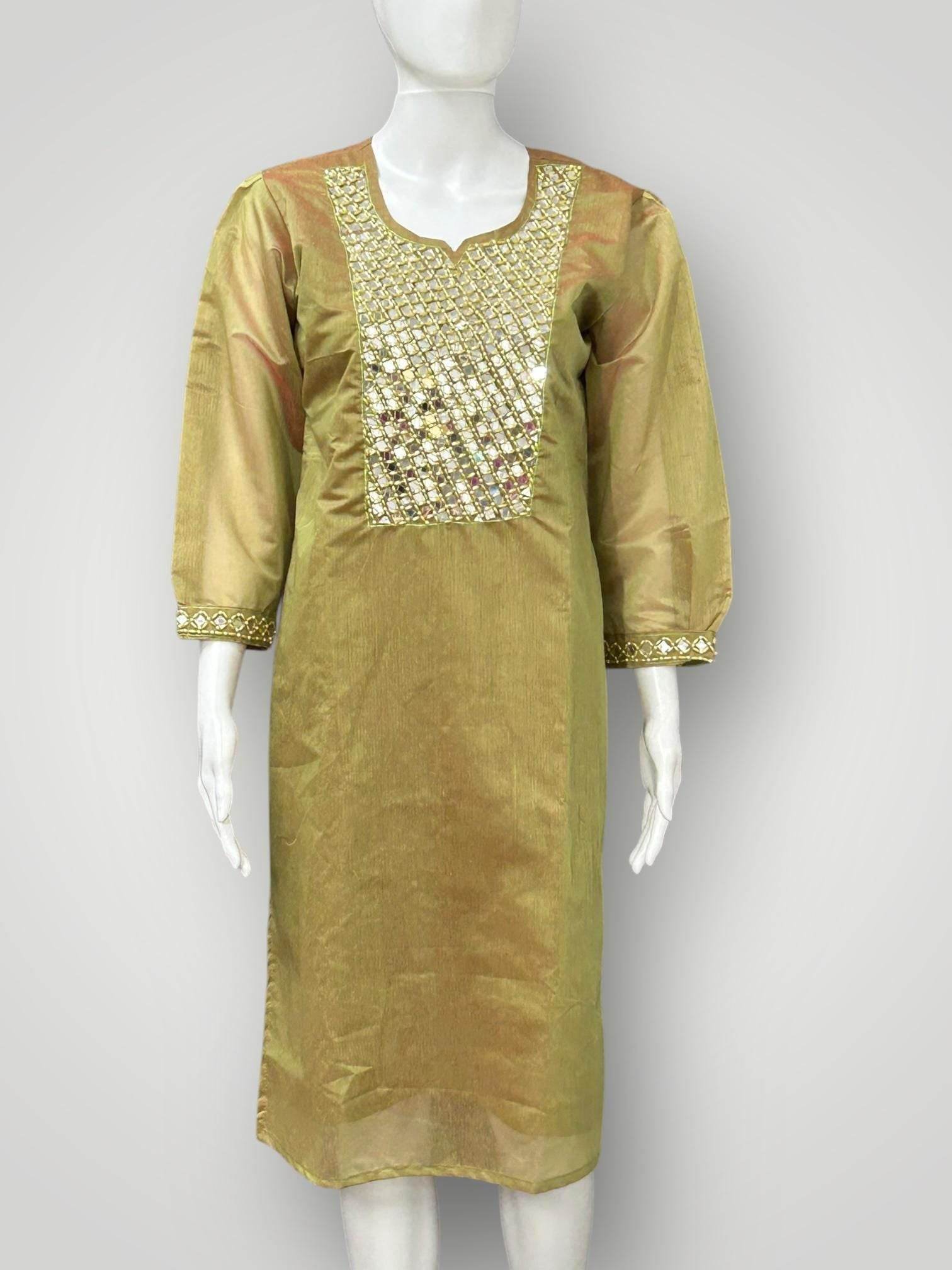 Chanderi silk real mirror work kurti - Kurti Connection USA