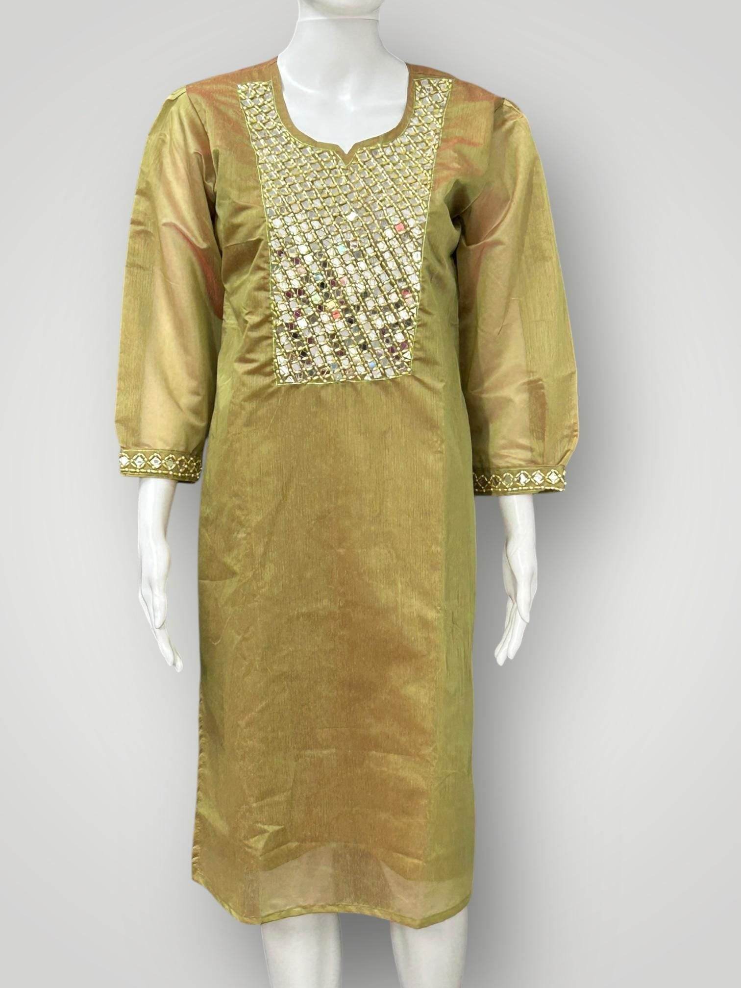 Chanderi silk real mirror work kurti - Kurti Connection USA