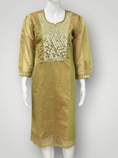 Chanderi silk real mirror work kurti - Kurti Connection USA
