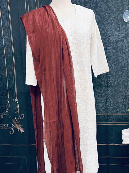 Chocolate brown chiffon dupatta - Kurti Connection USA