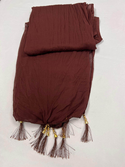 Chocolate brown chiffon dupatta - Kurti Connection USA