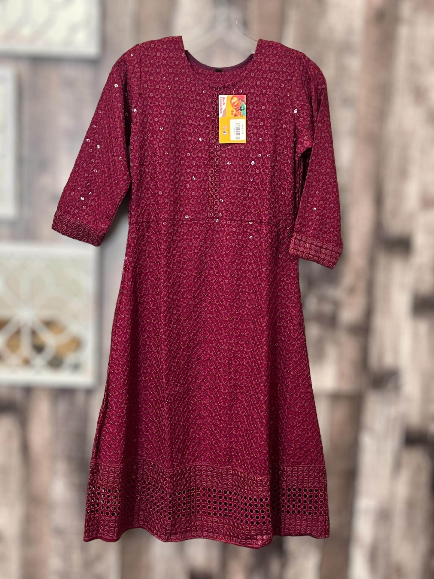 Chikankari kurtis for girls : wine color - Kurti Connection USA