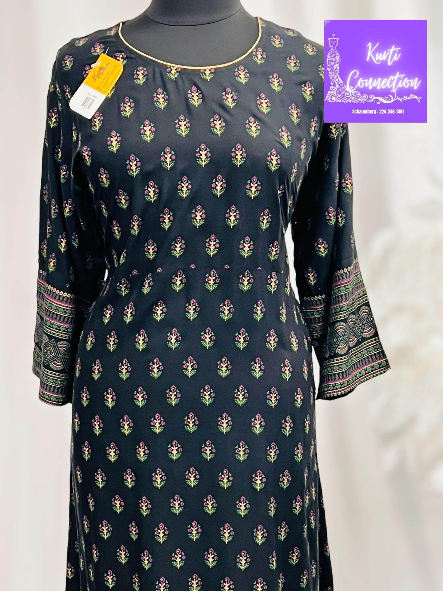 Black rayon kurti - Kurti Connection USA