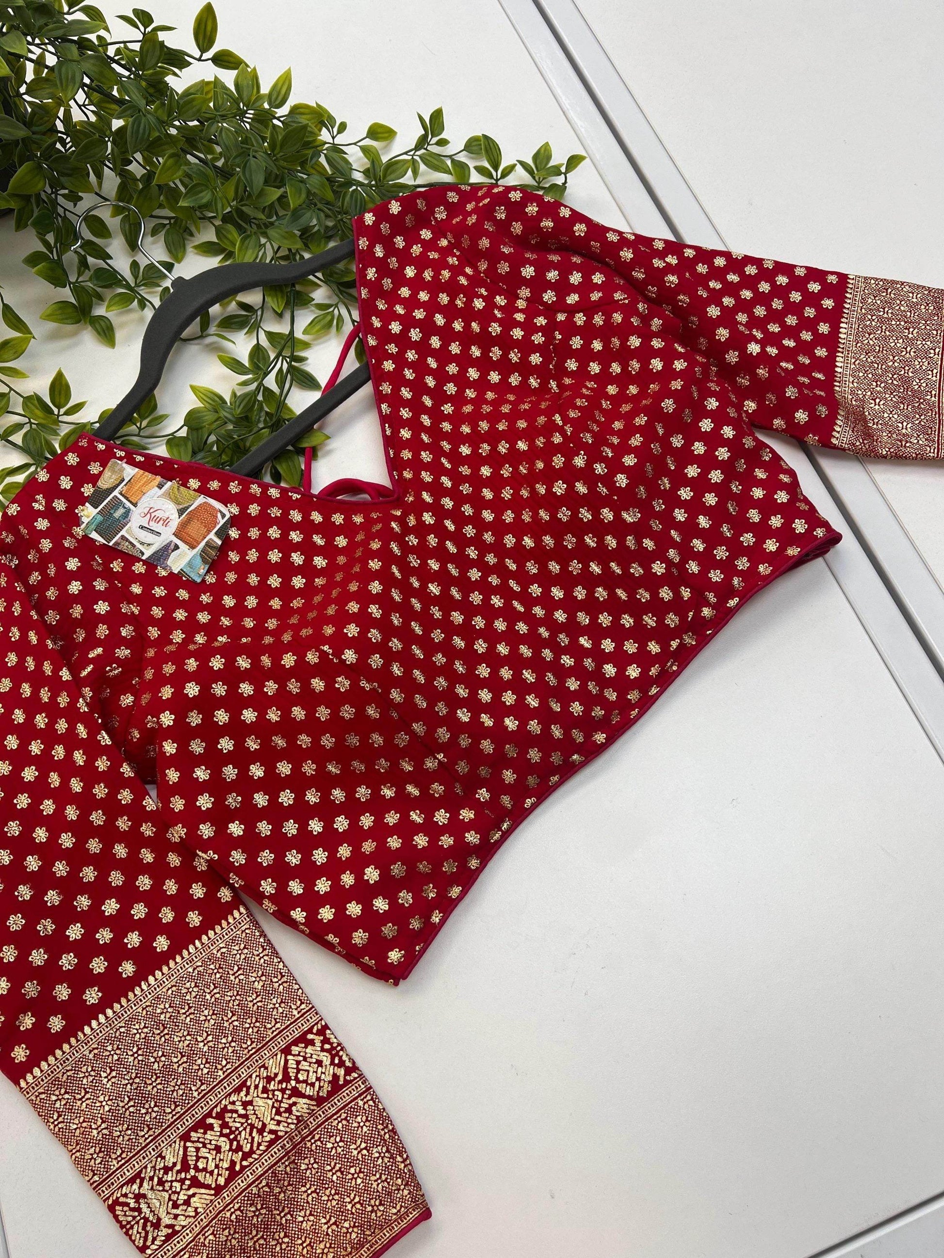 Printed Chiffon Blouse | Dark pink blouse - Kurti Connection USA