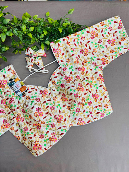 Multicolor embroidery work blouse - Kurti Connection USA