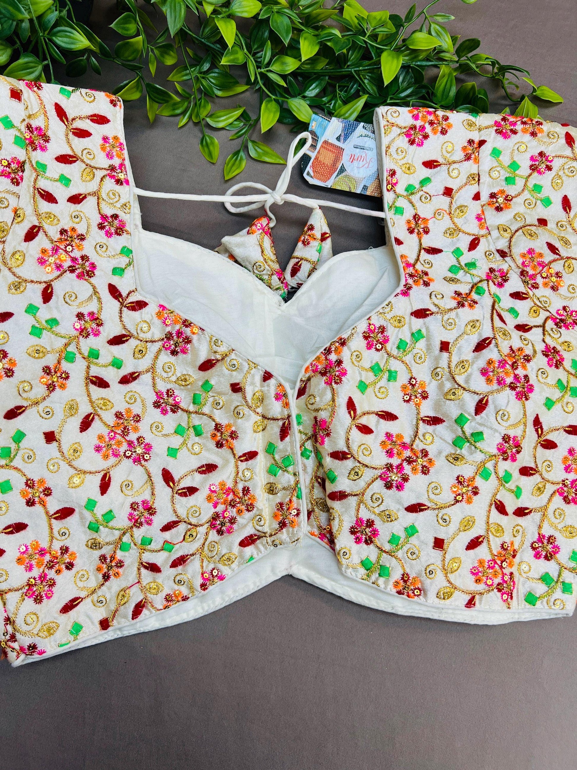 Multicolor embroidery work blouse - Kurti Connection USA
