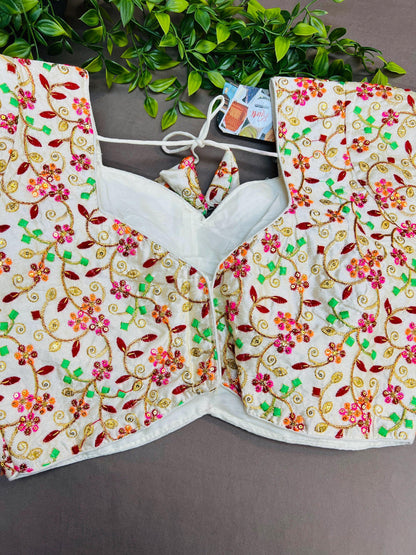 Multicolor embroidery work blouse - Kurti Connection USA