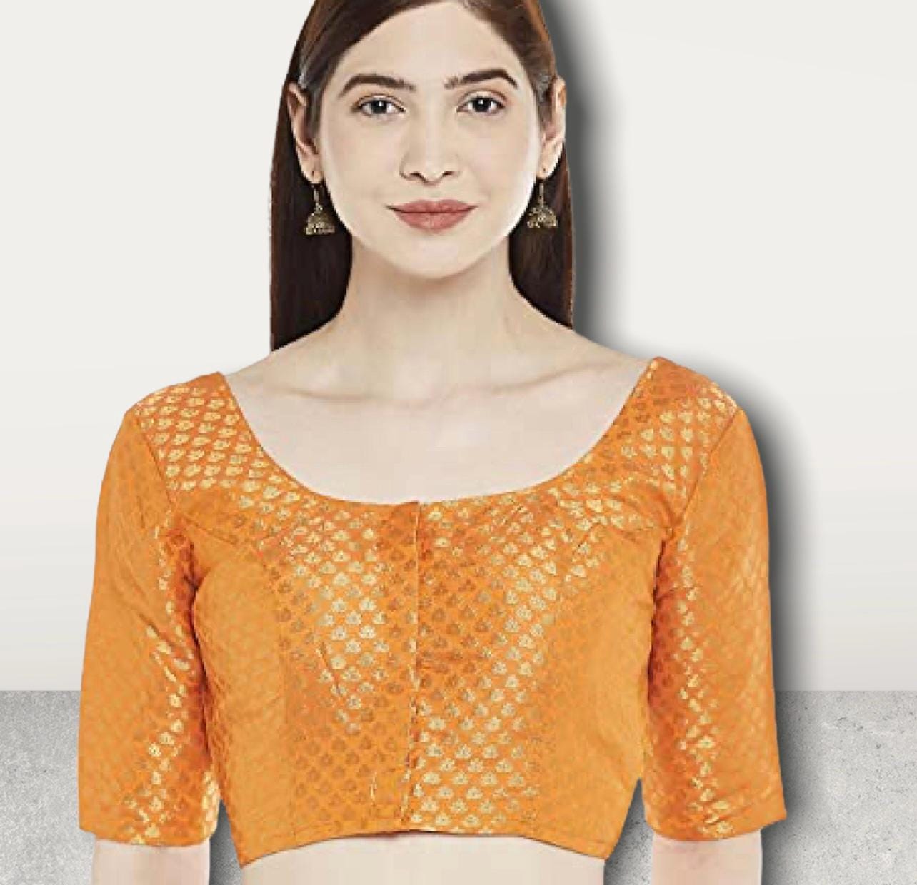 Jacquard silk blouse : Orange - Kurti Connection USA