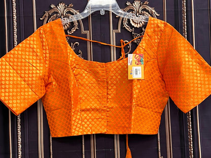 Jacquard silk blouse : Orange - Kurti Connection USA