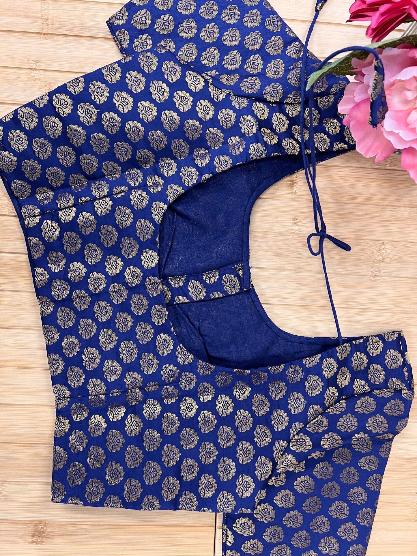 Front hook blouse : Navy blue - Kurti Connection USA
