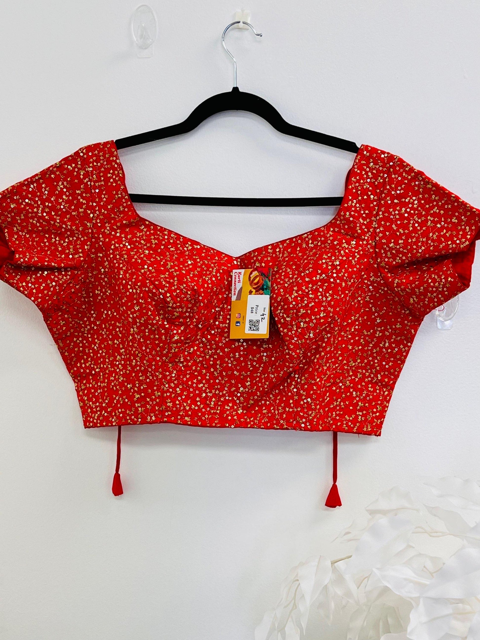Party wear silk blouse | Red blouse - Kurti Connection USA