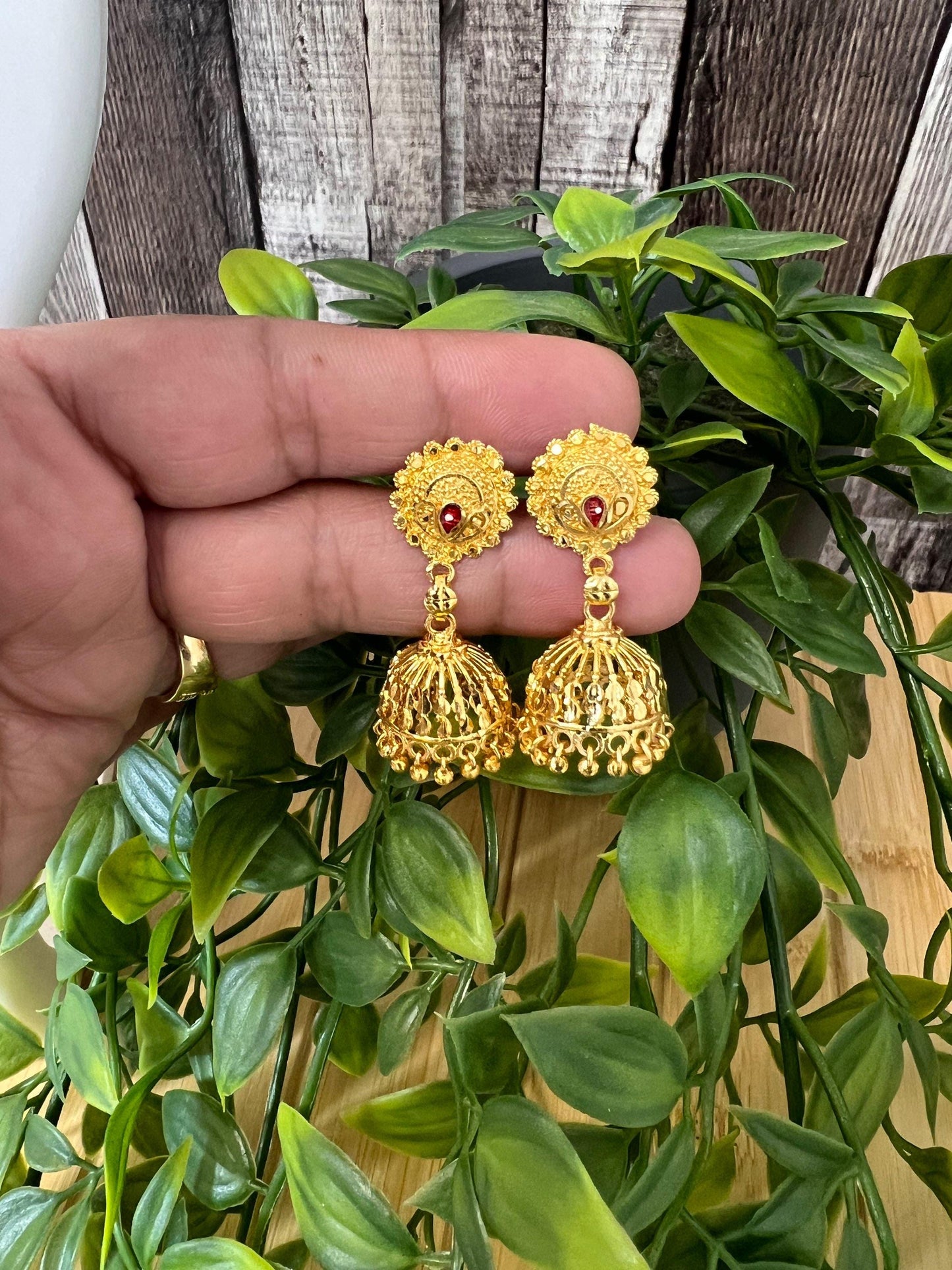 Golden jhumki | screw back - Kurti Connection USA