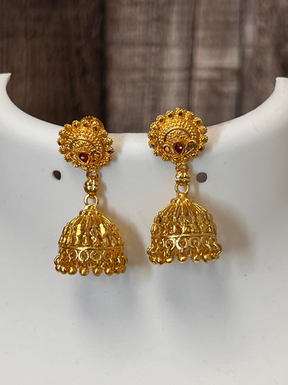 Golden jhumki | screw back - Kurti Connection USA