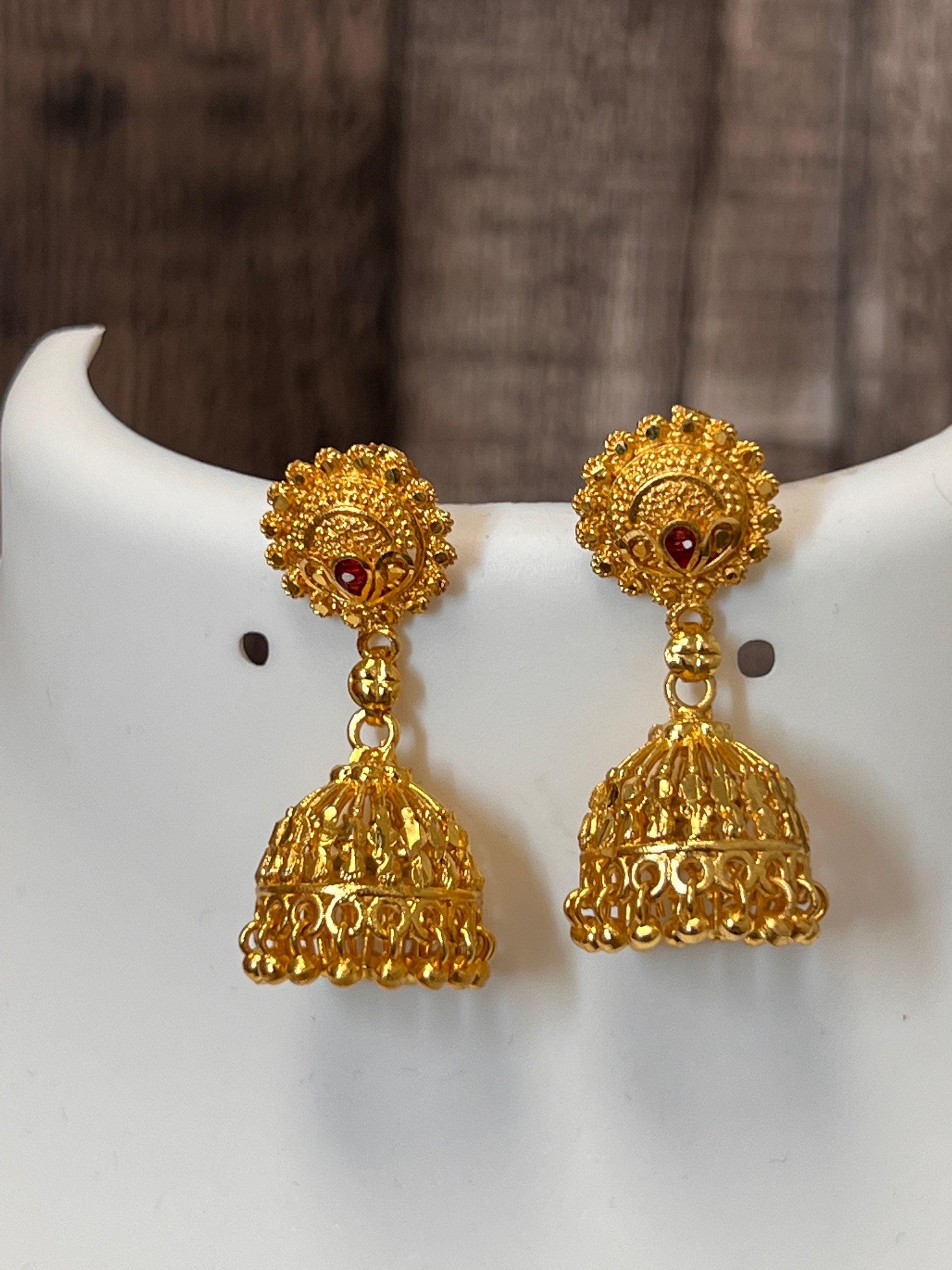 Golden jhumki | screw back - Kurti Connection USA