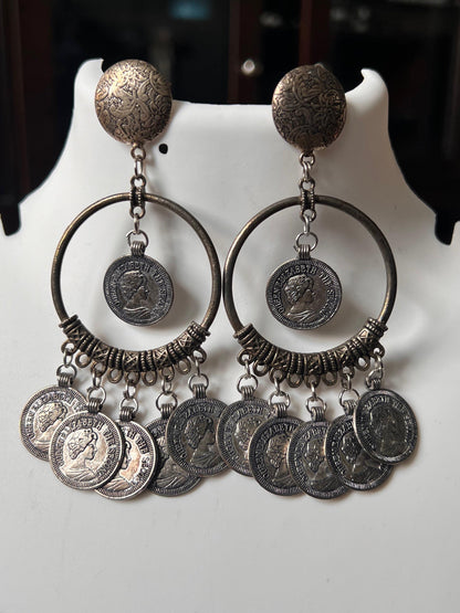 Oxidized coin earrings - Kurti Connection USA
