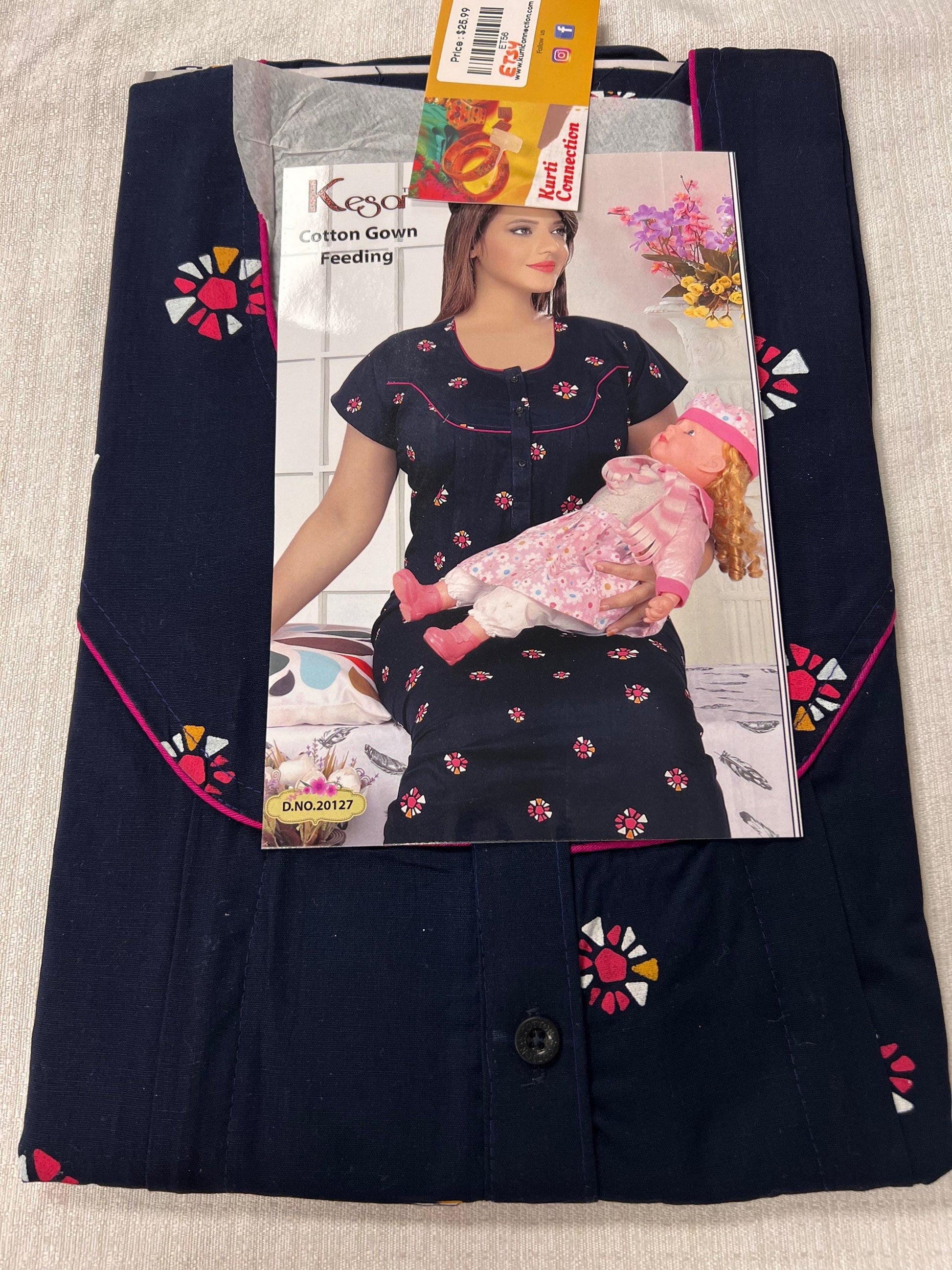 Cotton feeding gown | night gown for new moms - Kurti Connection USA