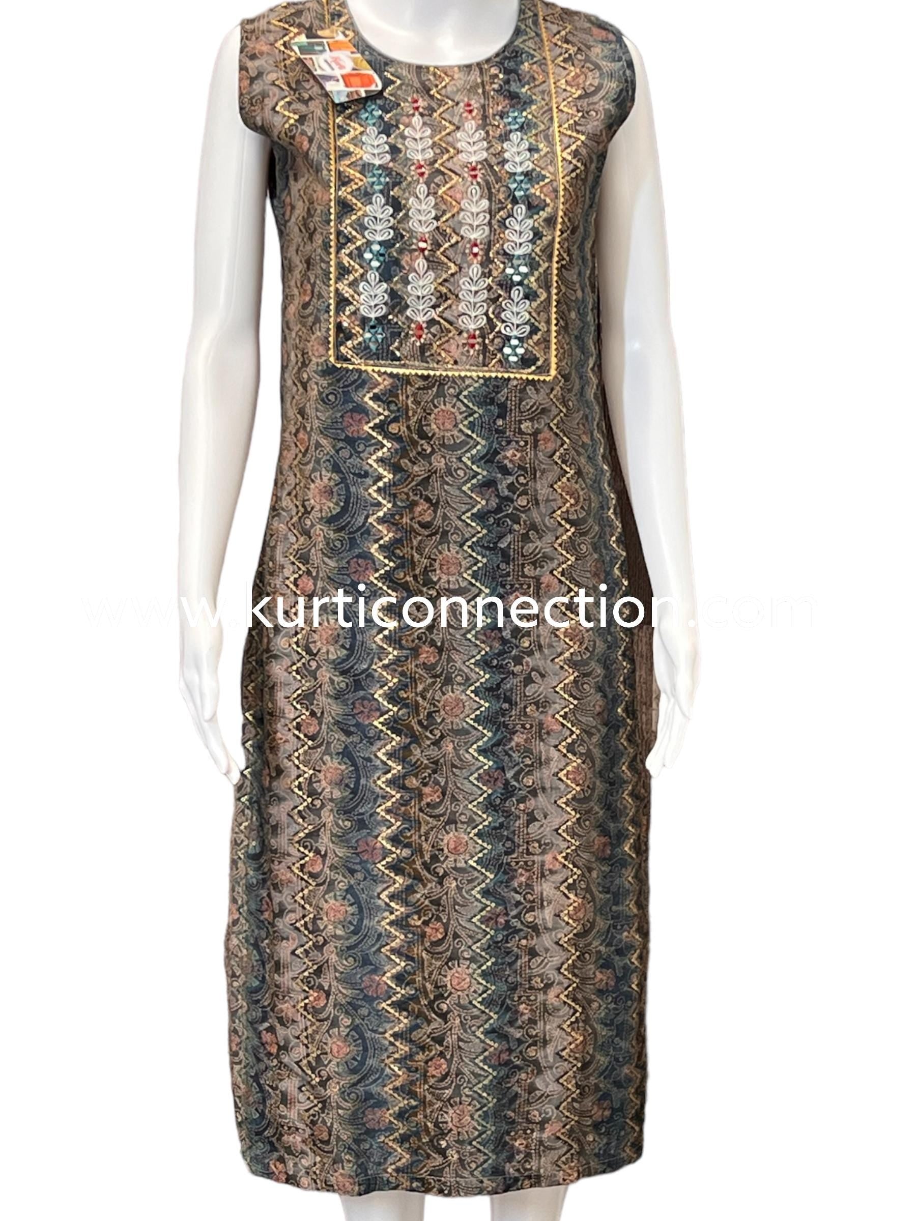 Chanderi silk suit with stretchable pant - Kurti Connection USA