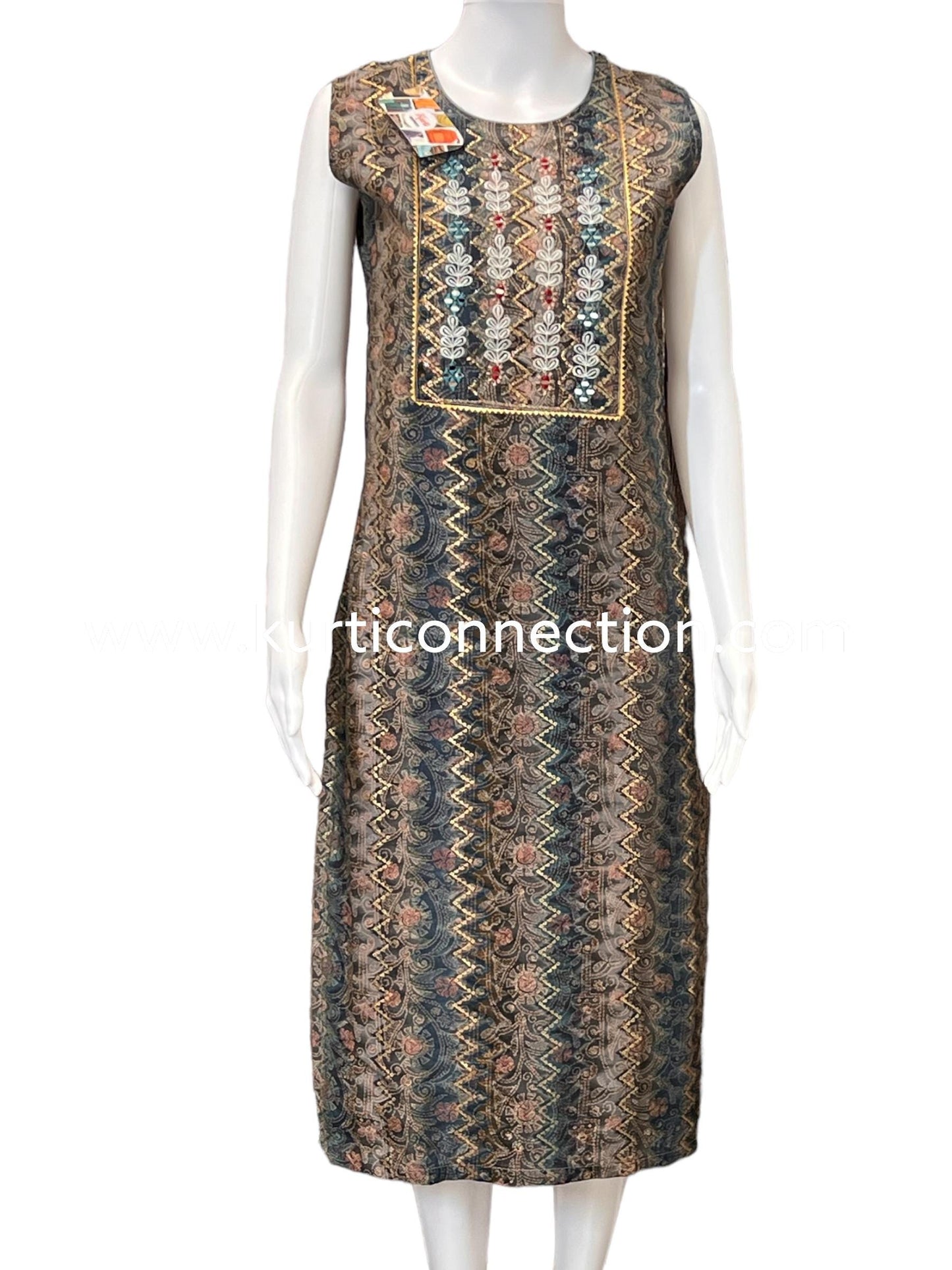 Chanderi silk suit with stretchable pant - Kurti Connection USA