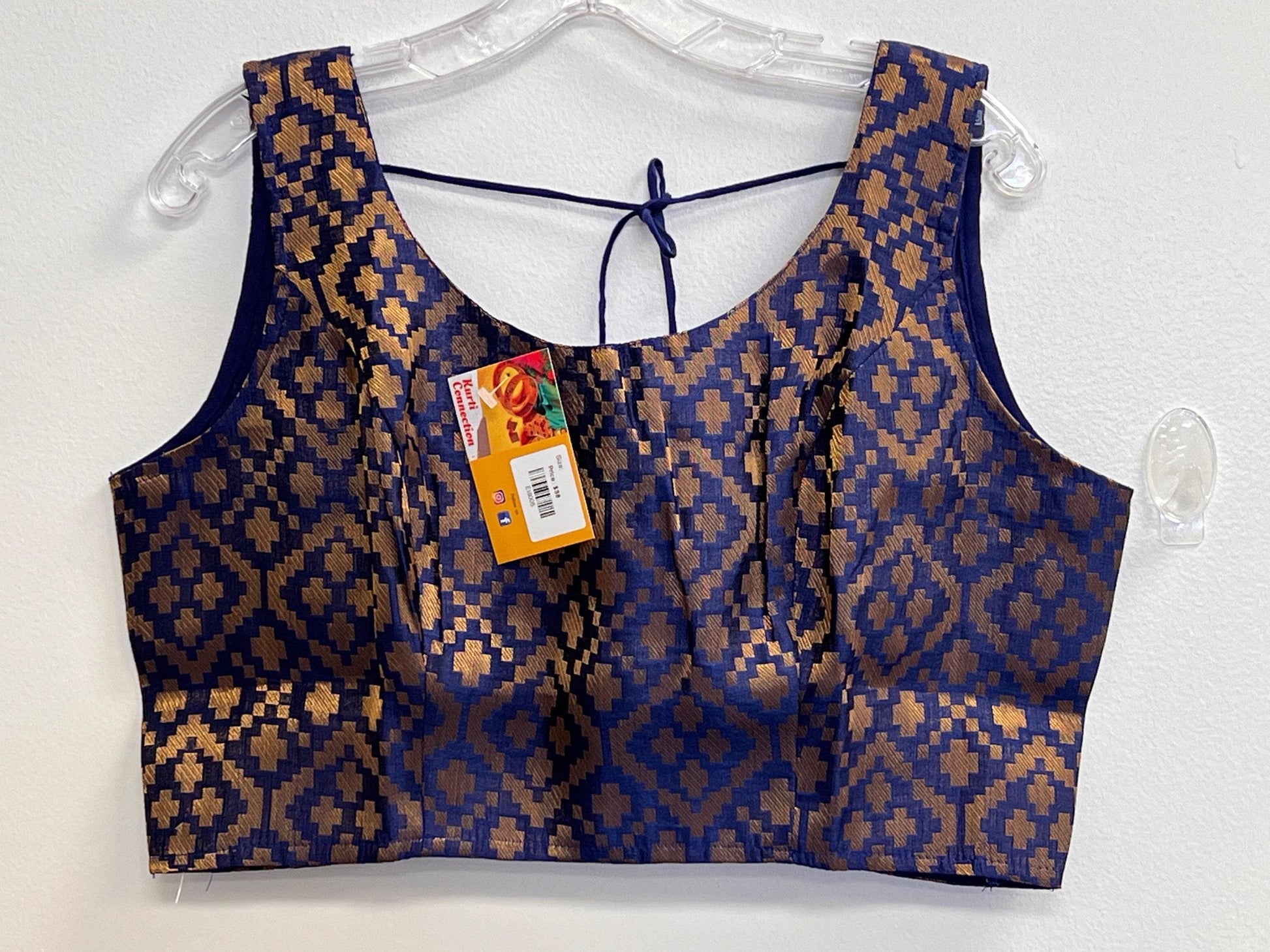 Navy blue sleeveless blouse - Kurti Connection USA