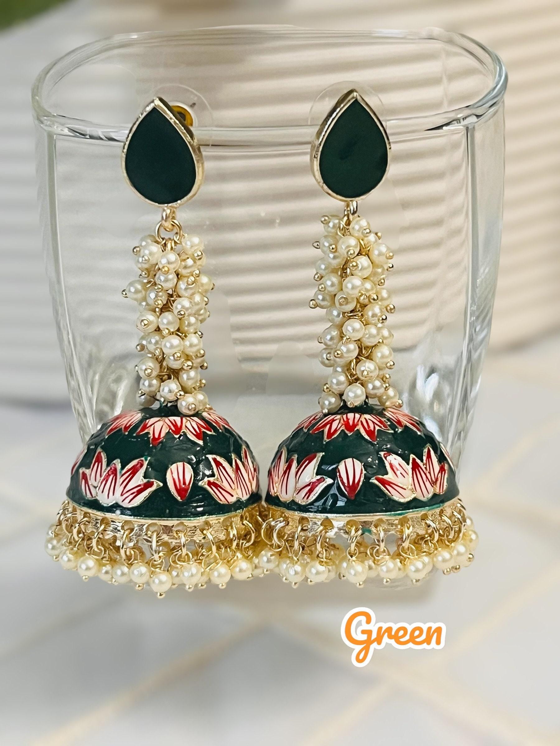Meenakari jhumki, long jhumki - Kurti Connection USA