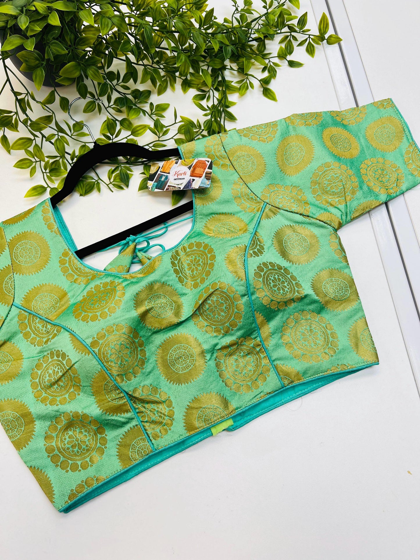 Jacquard silk blouse - Kurti Connection USA