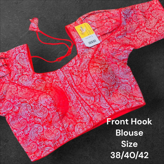 Red- Silver readymade blouse - Kurti Connection USA