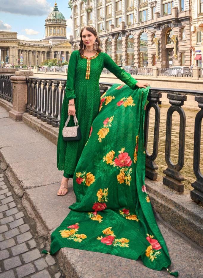 Alamzeb | chinon silk long kurtis - Kurti Connection USA