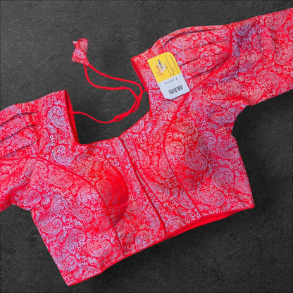 Red- Silver readymade blouse - Kurti Connection USA