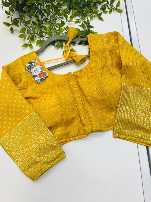 Yellow chiffon blouse | front hooks - Kurti Connection USA