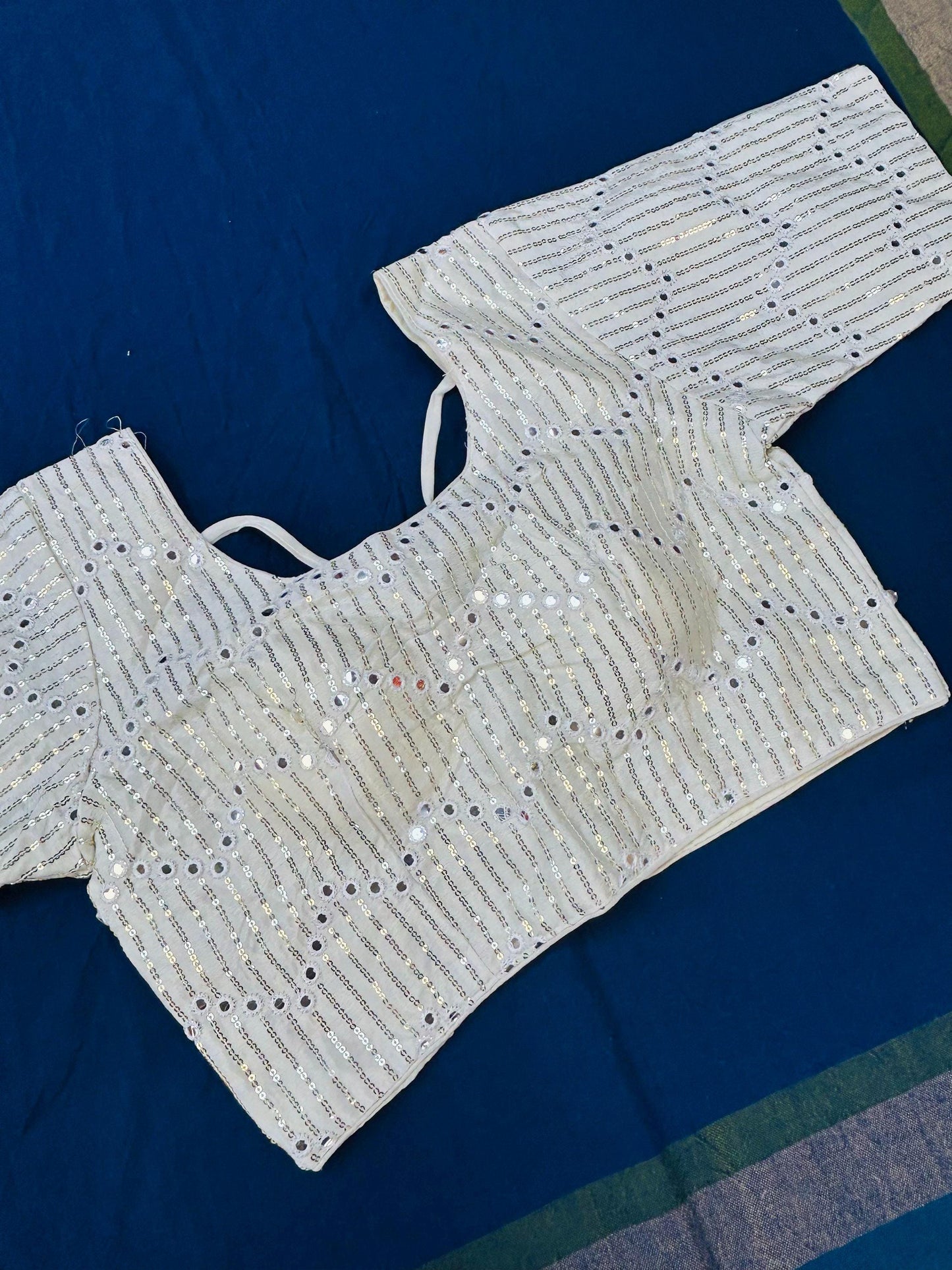 White blouse with mirror work - Kurti Connection USA