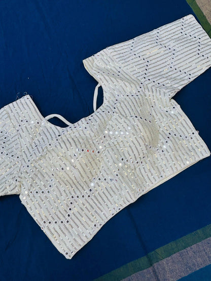 White blouse with mirror work - Kurti Connection USA