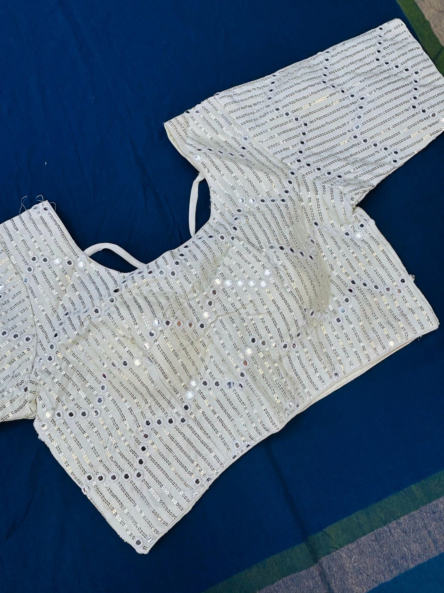 White blouse with mirror work - Kurti Connection USA