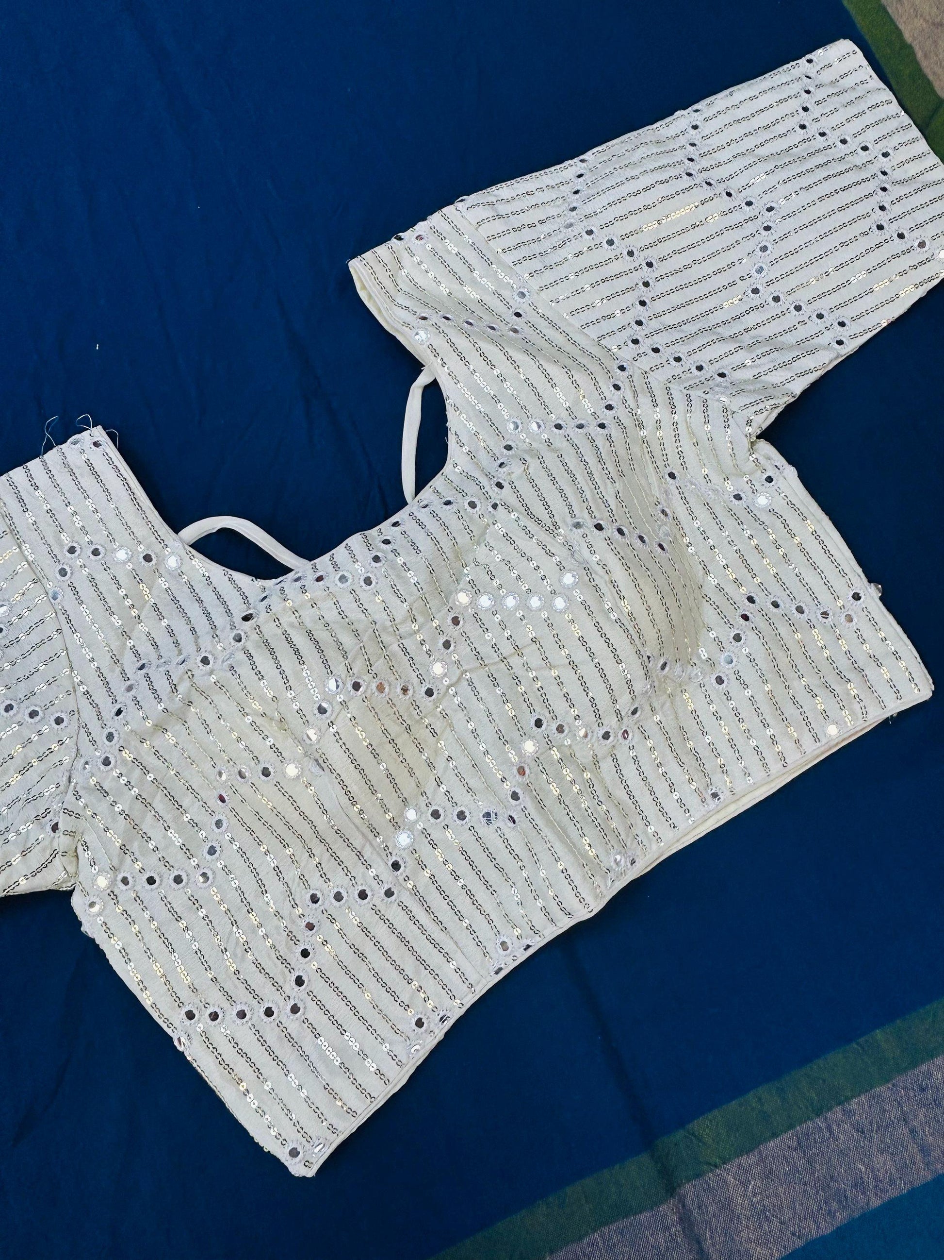 White blouse with mirror work - Kurti Connection USA
