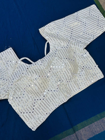 White blouse with mirror work - Kurti Connection USA