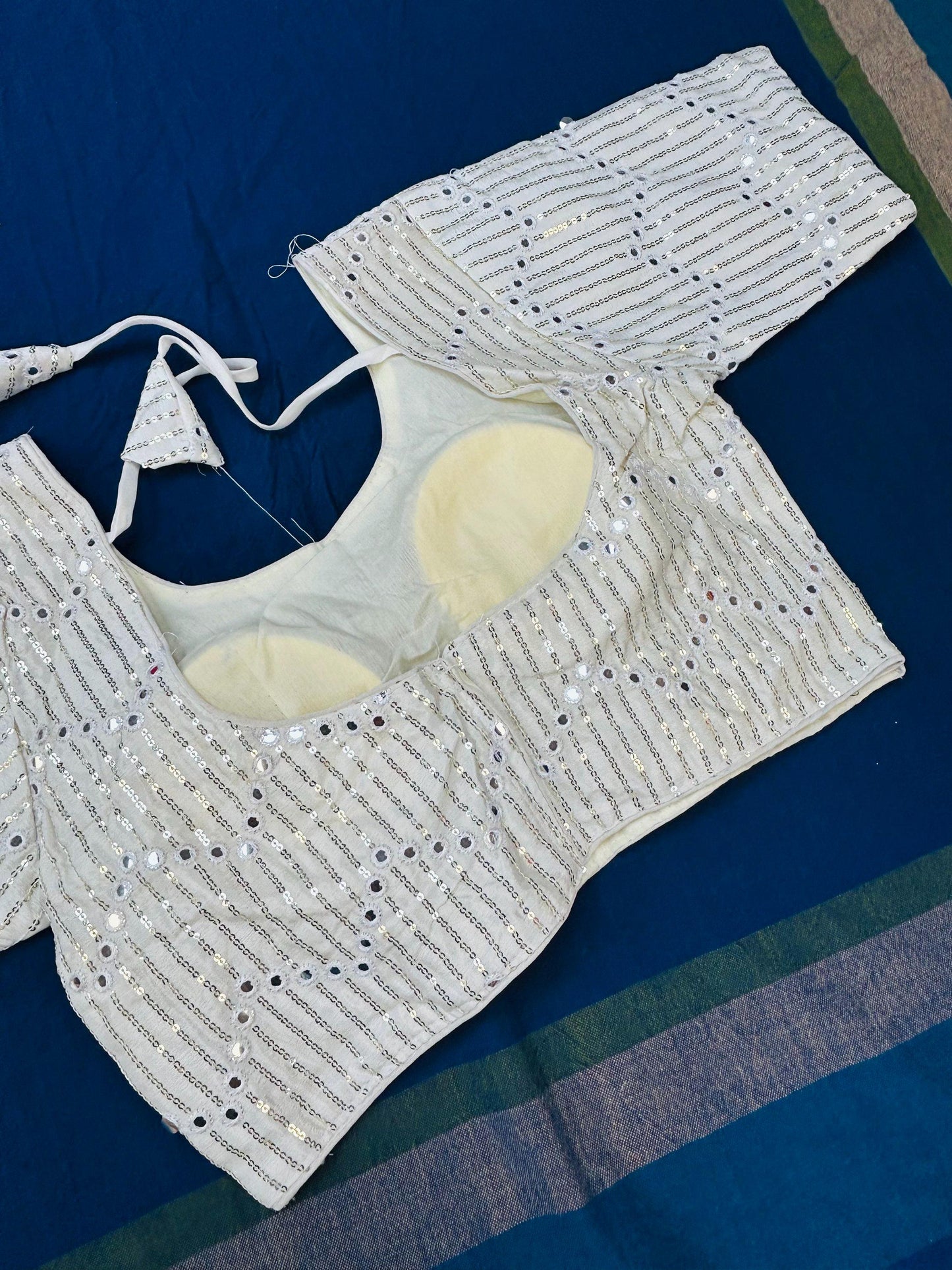 White blouse with mirror work - Kurti Connection USA