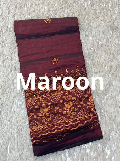 Embroidered blouse piece / unstitched blouse piece / silk material - Kurti Connection USA
