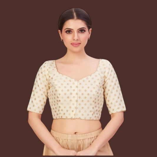Off white blouse with gold butti - Kurti Connection USA