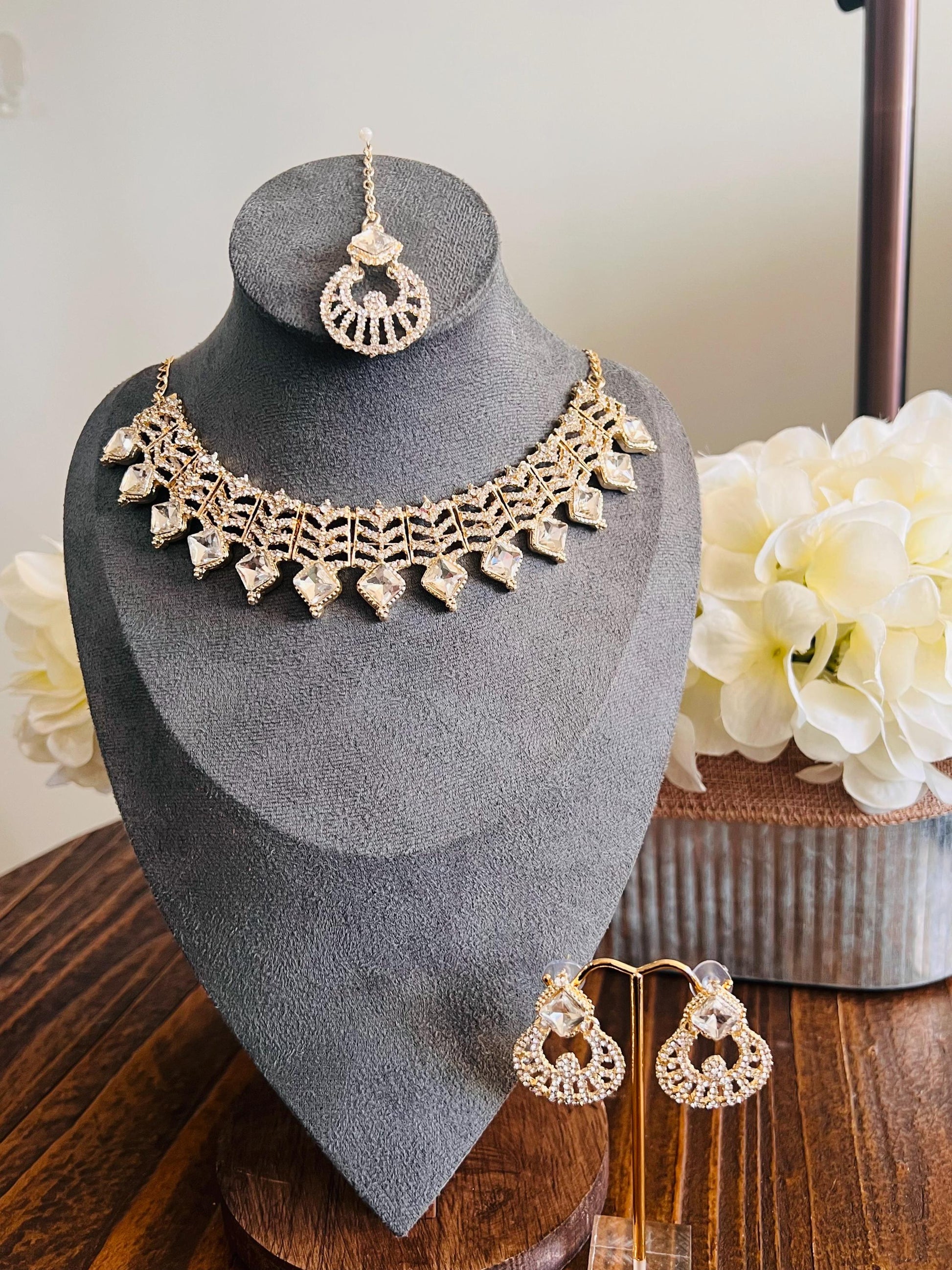 Kundan Necklace Set Gold Plated | Indian Bridal Polki Jewelry | Wedding Necklace Earrings & Maang Tikka | Ethnic Festive Jewelry by Etsy