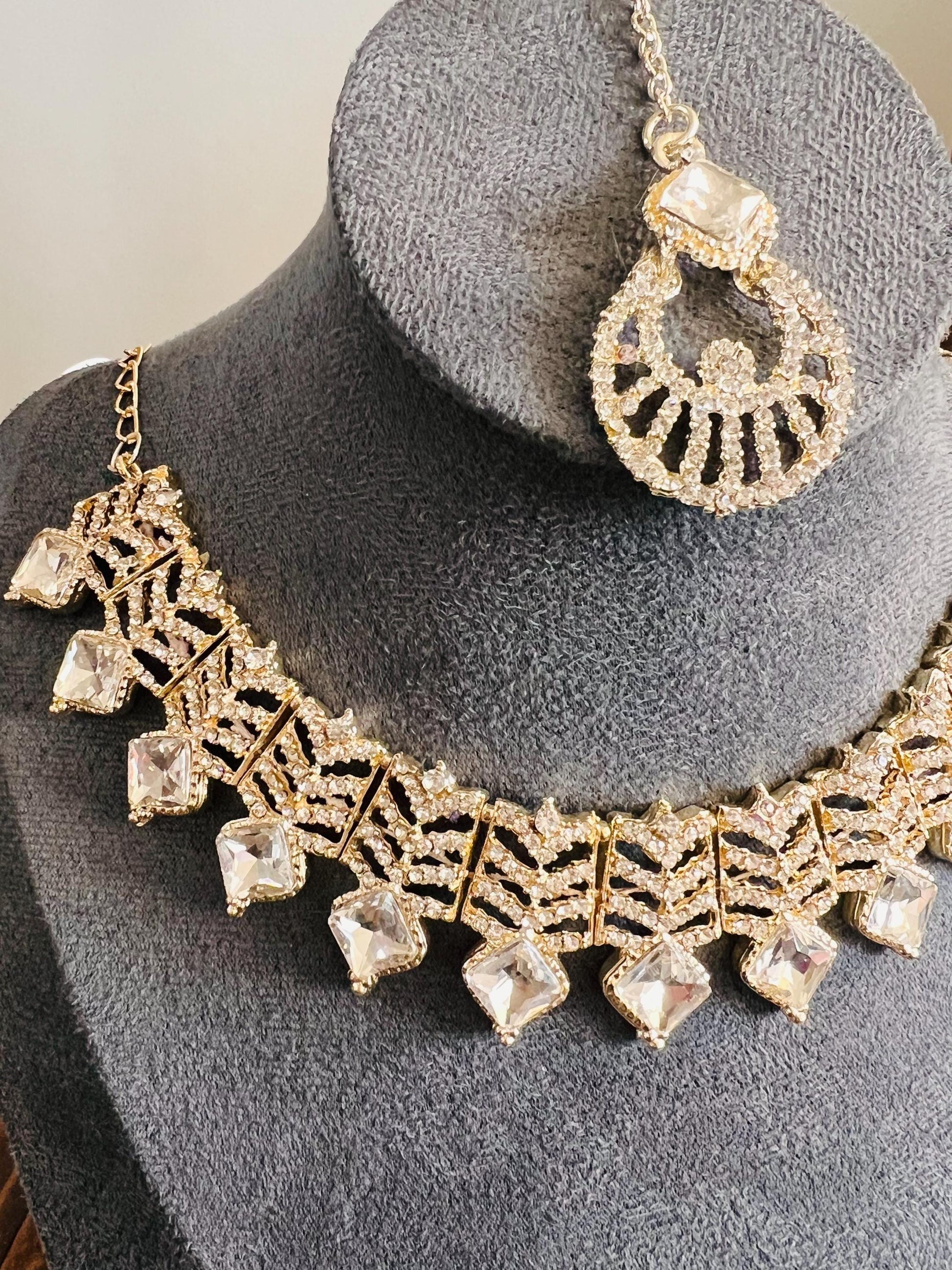 Kundan Necklace Set Gold Plated | Indian Bridal Polki Jewelry | Wedding Necklace Earrings & Maang Tikka | Ethnic Festive Jewelry by Etsy