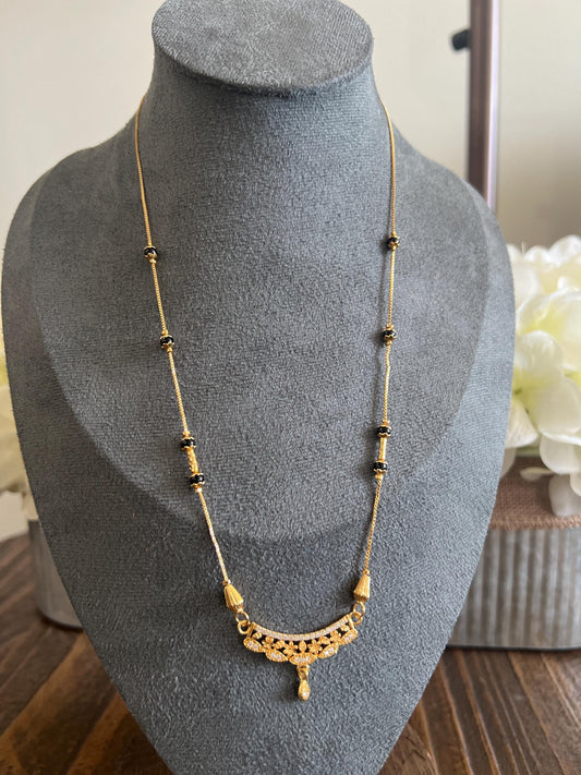 Gold Plated Black Beads Mangalsutra Necklace for Women | Minimal Indian Jewelry | Long Chain Everyday Ethnic Wear by Etsy