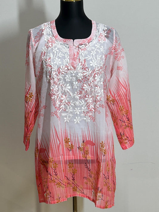 Chikankari short kurti with spaghetti inner | georgette top by Etsy