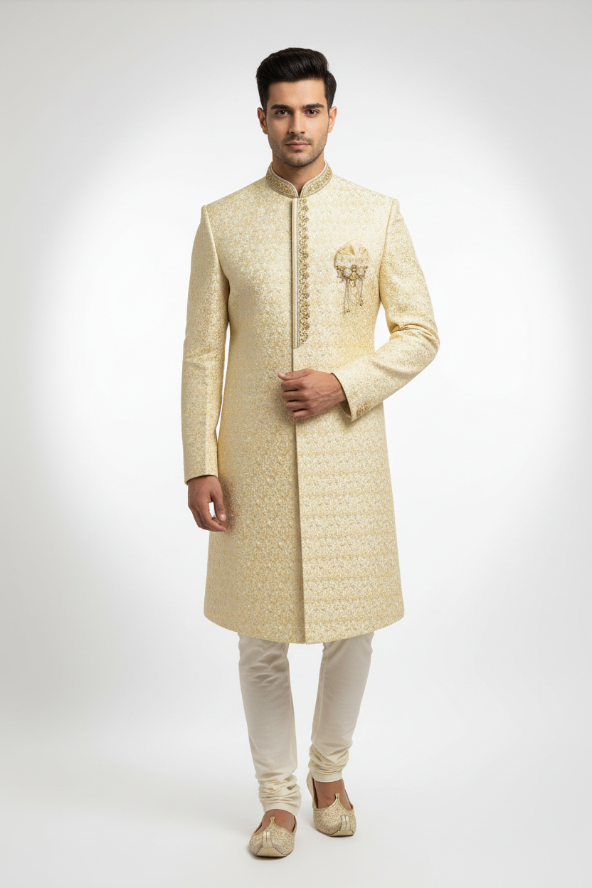 Off white sherwani set / men’s kurta by Kurti Connection USA
