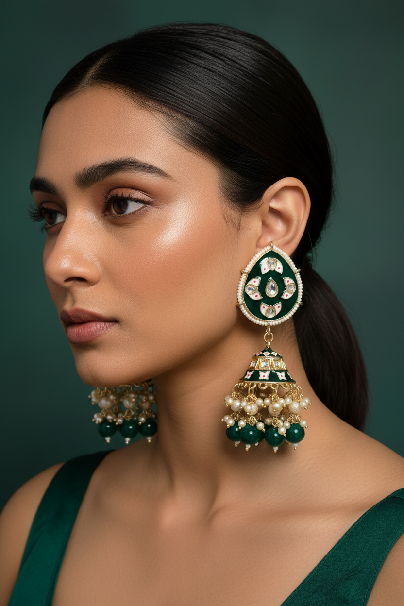 Meenakari jhumki earrings by Kurti Connection USA