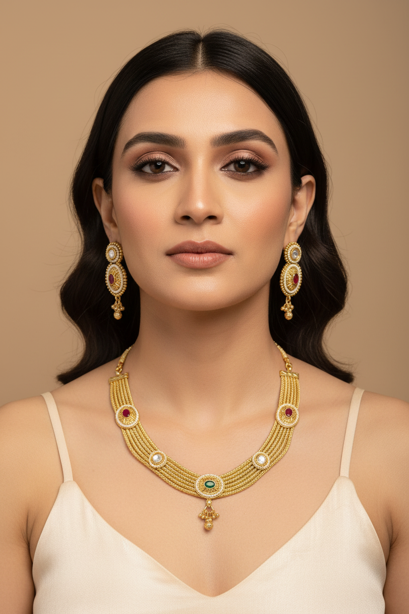 Matt gold necklace set by Kurti Connection USA
