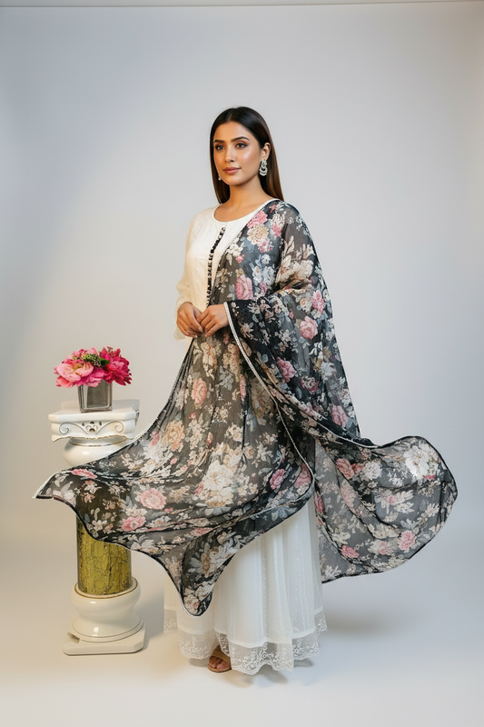 Chiffon long Kurti with dupatta by Kurti Connection USA